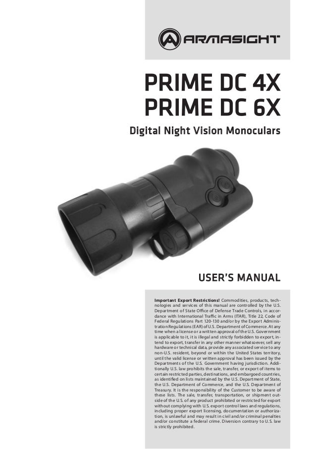 Instruction Manual ARMASIGHT PRIME DC Series NV Monocular Optics Tr…