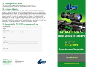 Instruction Manual BERING OPTICS Avenger Gen 2+ | Optics Trade