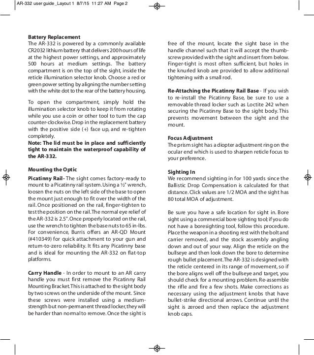 Instruction Manual | Burris | AR-332 | Optics Trade