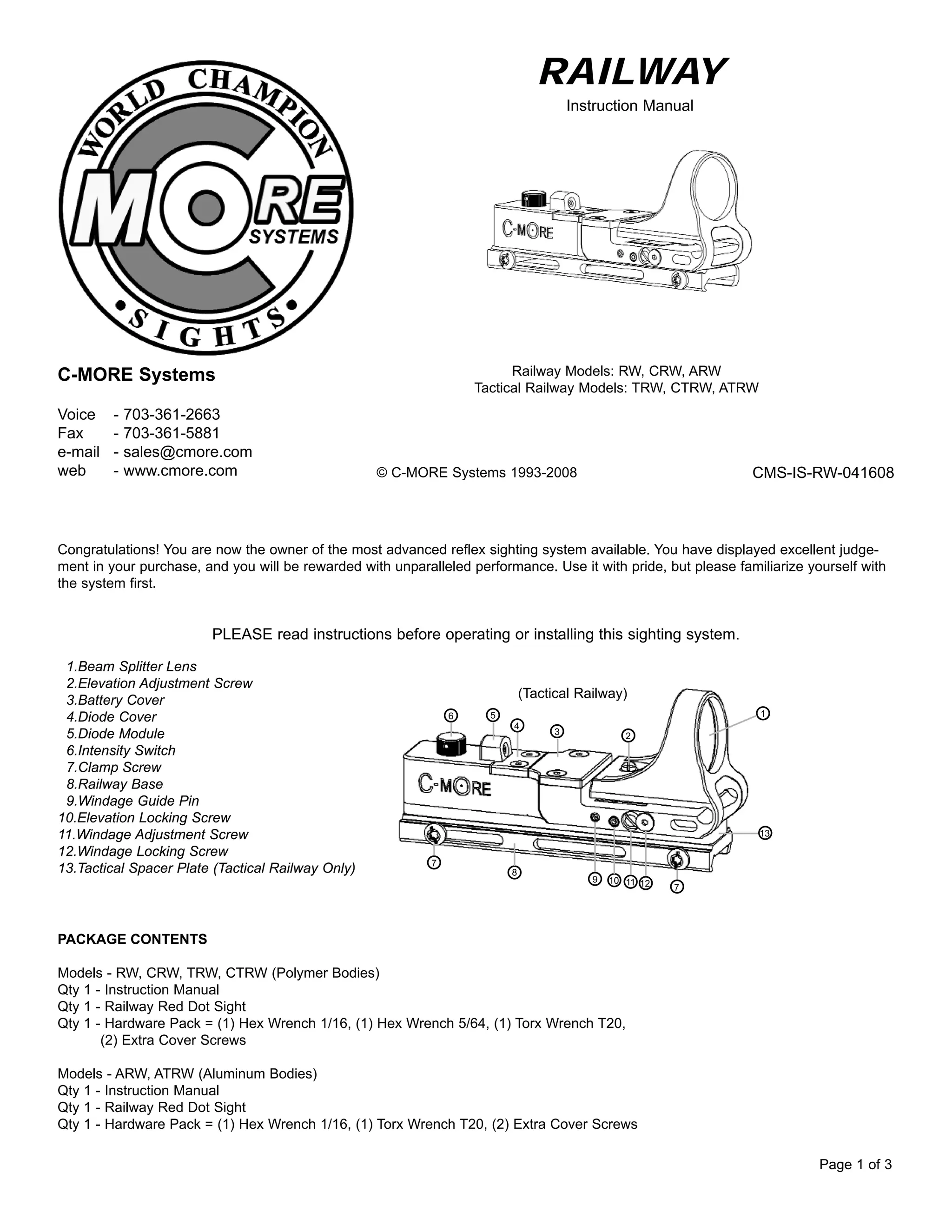 Instruction Manual C-MORE Railway | Optics Trade | PDF