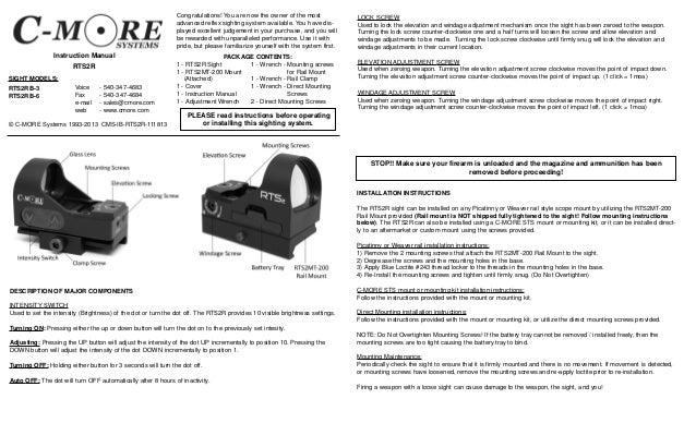 Instruction Manual C More Rts2 Red Dot Sights Optics Trade