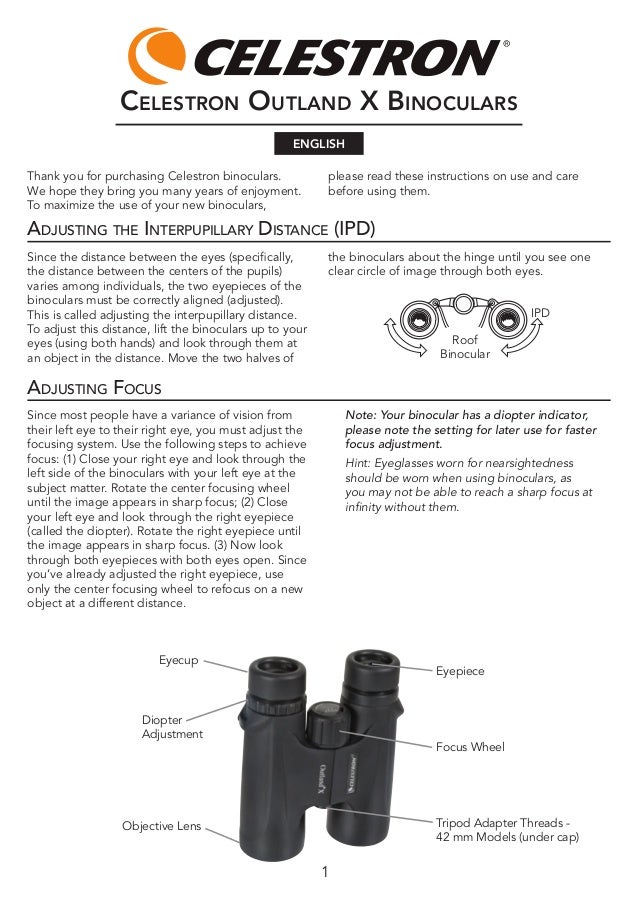 Instruction Manual Celestron Outland X Binoculars