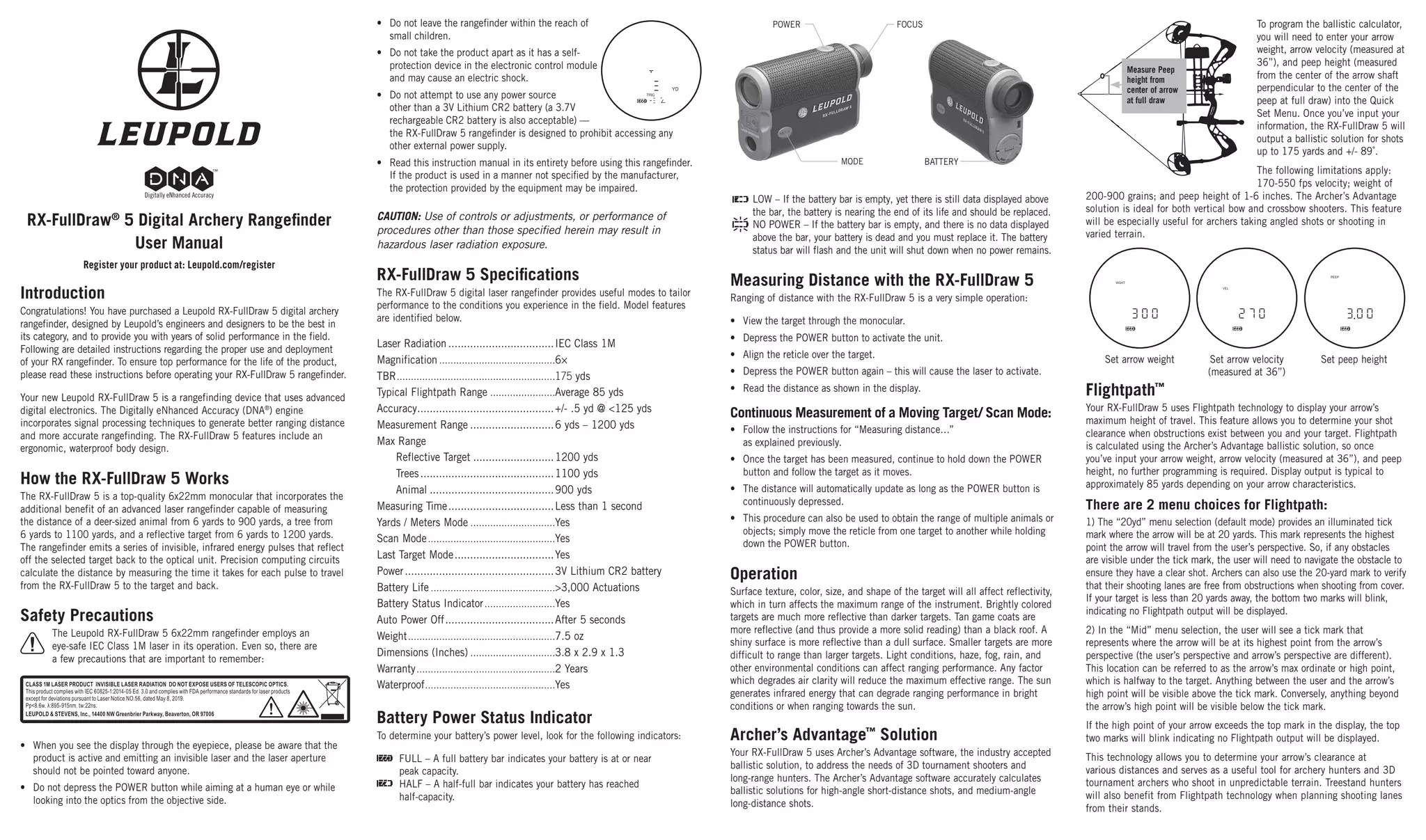 Instruction Manual Leupold RXFullDraw 5 Rangefinder Optics Trade PPT