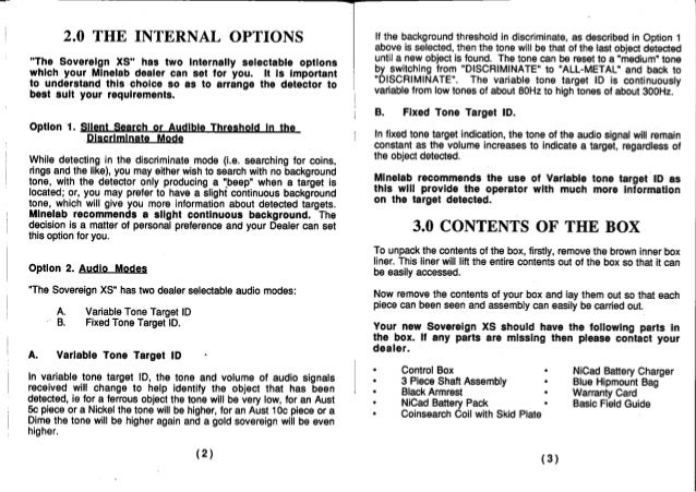 x's grammar Minelab Manual Detector Sovereign Instruction Metal XS