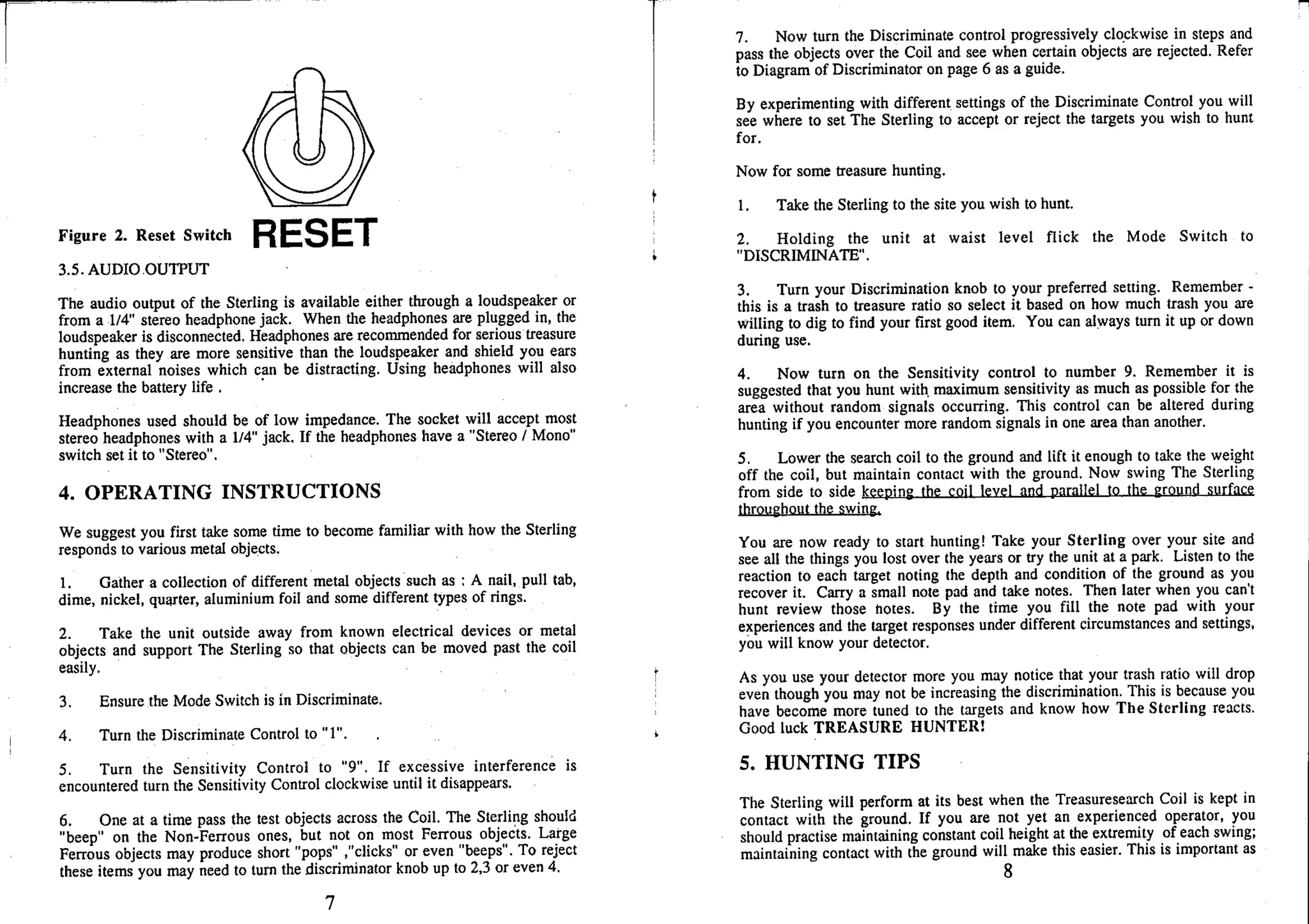 Instruction Manual Minelab Sterling Metal Detector English Language
