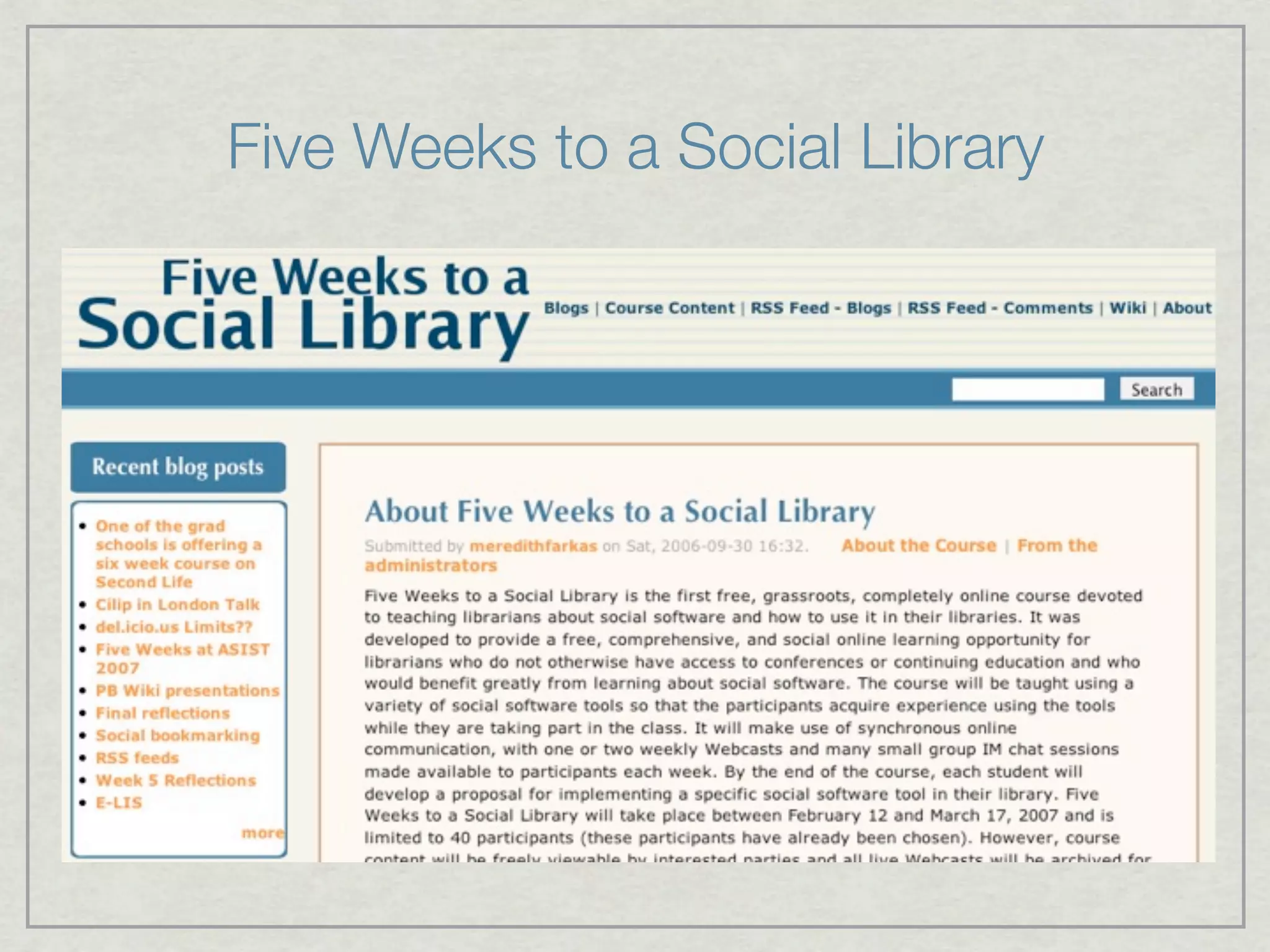 Five Weeks to a Social Library
 