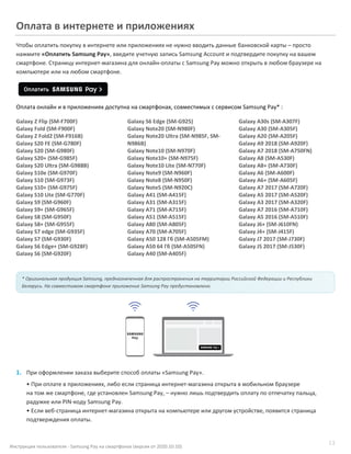 13
Инструкция пользователя - Samsung Pay на смартфонах (версия от 2020.10.10)
Оплата в интернете и приложениях
Чтобы оплат...