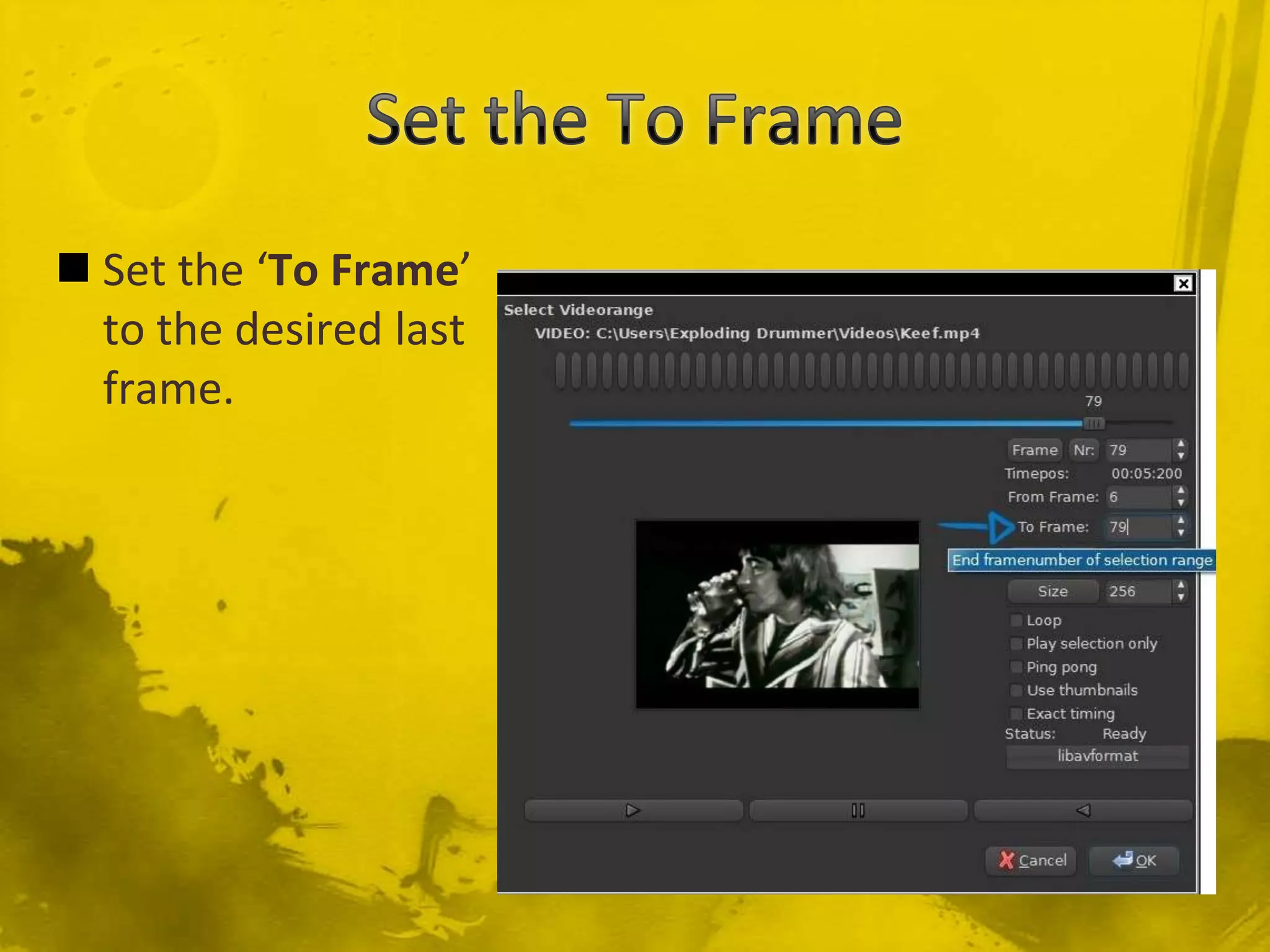Set the To FrameSet the ‘To Frame’ to the desired last frame.