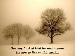 One day I asked God for instructions  On how to live on this earth...   