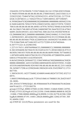 2364430.23576198450.71556710660.26116119760.0383329446
0.79685195840.00.00.00.00.00.00.27408556452.26433366132.9
2358253282.75404747562.92595423231.45567552381.2177510
6520.3120748331-2.745623759-0.71095108932.3077290507-
0.3950020647CH2O000000CH2O000000.00000000.8056823356
0.56081640250.7056337070.25045234550.10853372970.735055
70810.00.00.00.00.00.00.48981147970.70703270940.010439878
40.56120651740.0051479340.54808500730.56647832210.67963
66091.04381091851.42215847542.5081261510.5925847059CH
CL2000000CHCL2000000.00000000.28842104862.5135432108
1.20590283031.40142863582.26606445910.93133199460.00.00.
00.00.00.00.08346617920.62268936361.04304292710.80081150
770.910667840.44716861823.6372172289-0.9167405664-
0.3877771221-0.232903394-
1.22715176311.0507669066CCL3000000CCL3000000.0000000
0.30218584690.96758419130.91691619171.09303380210.97515
863050.54018517030.00.00.00.00.00.00.069919840.7677668012
1.09769916090.94018796330.93127024590.45720089594.64491
64010.5791663053-0.0239365439-
0.06365289420.2050445722.530474989ACNH2000000ACNH20
00000.00000001.44523365080.0408944850.04565559581.51680
453550.04850959690.9291985190.00.00.00.00.00.02.235116028
50.34580717290.61259828440.58036281430.55452904712.3731
067758-
1.3083638193.14237756082.83480914440.00247357592.832715
0975-
1.0605339056Sknk(i)xi0.77291631060.41700003130.264251037
3E-205E-
201.4541673789SiXiQi1.40.95866666670.87066666670.862666
66670.66321.1772519857N
groups13335q1.40002.87602.61202.58803.3160r0.92003.24792.
87682.57553.8254qi0.63210.23350.13440.00000.0000Fi0.50220
.31880.17900.00000.0000lngC0.09090.31220.26770.01500.3208
lngRo0.00000.87191.14481.28620.0000lngR0.12042.07301.305
91.60494.3303
aij-UNIFAC (LLE)These parameters are used for the
 