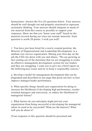 Question 5 Model Answer Instructions Answer the five (5) questions below. Your answers .docx