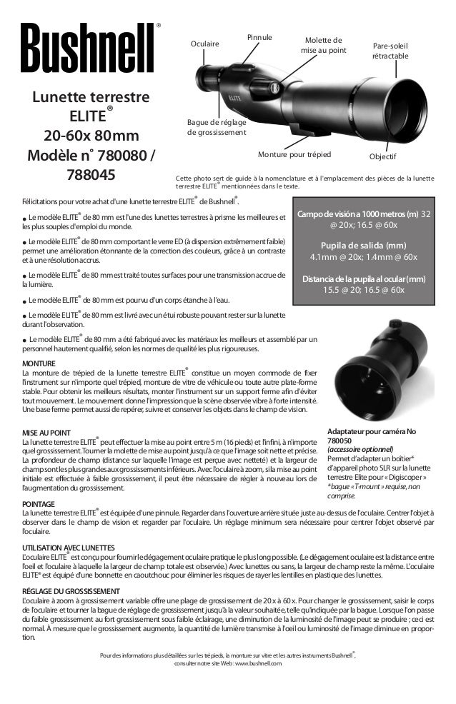 Instructions BUSHNELL Elite 80mm Spotting Scope Optics Trade