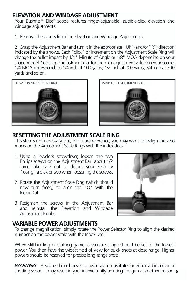 Instructions BUSHNELL Elite Riflescope Optics Trade