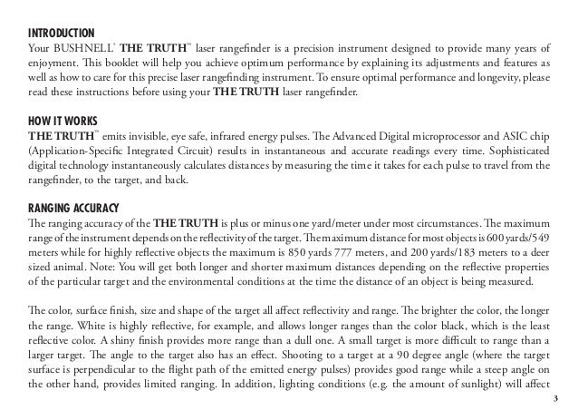 Instructions Bushnell The Truth Rangefinder | Optics Trade