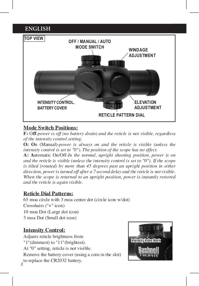 Instructions BUSHNELL Trophy Red Dot Scope Optics Trade