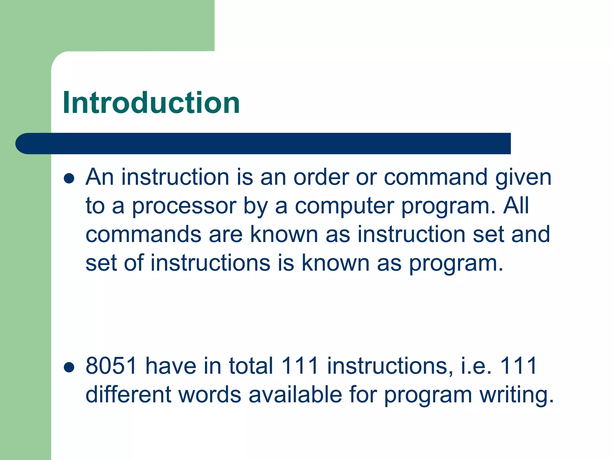 Instruction set of 8051.ppt | Programming Languages | Computing