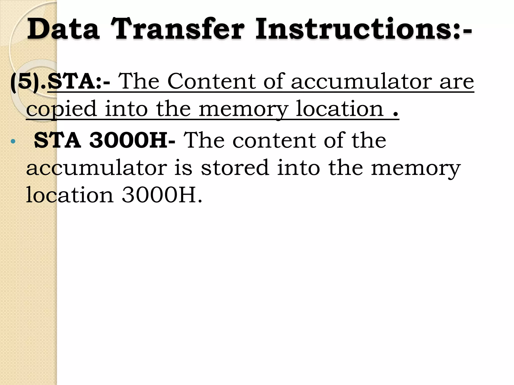 Instruction Set Of 8085 Microprocessor