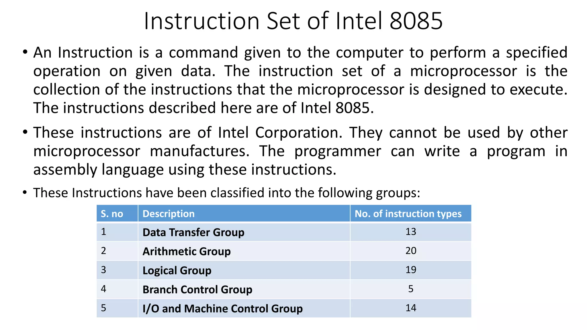 Instruction set of 8085 | PDF