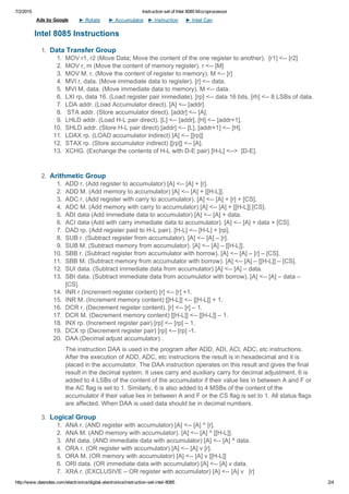 Instruction set of intel 8085 microprocessor | PDF