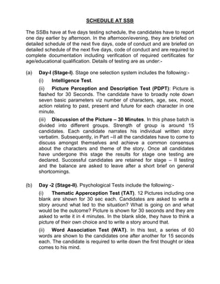 Instructions for candidates appearing in ssb | PDF