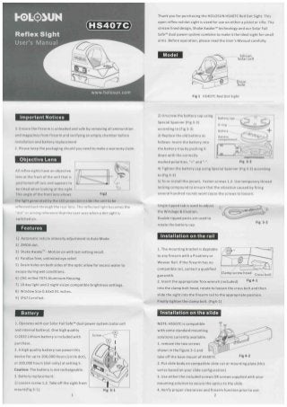 Instructions | Holosun Mini HS407C | Optics Trade