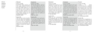 Oculaires
Oculaire 22x WW
L’oculaire 22x se distingue par ses
performance optiques de pointe
et son large champ visuel de 3°.
Même à une distance de 22mm
de l’oculaire on peut percevoir la
totalié du champ visuel. De ce fait
l’oculaire de 22x est particulière-
ment adéquat pour l’observation
par des porteurs de lunettes.
N° de code 62301
Oculaire 40x
Malgré le fort grossissement,
en combinaison avec la lunette
MINOX MD 62/MINOX MD 62 ED
on obtient une pupille de sortie de
presque 1,55 mm permettant une
observation détendue évitant toute
fatigue.
N° de code 62302
Oculari
Oculare 22x WW
L’oculare con fattore
d’ingrandimento 22 si distingue
per il suo straordinario rendimento
dell’immagine e per il suo campo
visivo particolarmente ampio. Per-
sino con l’occhio ad una distan-
za superiore a 22mm è possibile
dominare l’intero campo visivo. Per
questo motivo l’oculare 22x è par-
ticolarmente adatto per i portatori
di occhiali.
No. d’ordinazione 62301
Oculare 40x
Persino con tale ingrandimento in
combinazione con il MINOX MD 62/
MINOX MD 62 ED si ottiene una
pupilla d’uscita di quasi 1,55mm
che assicure in qualsiasi momento
un’osservazione comoda e rilassata.
No. d’ordinazione 62302
– 17 –
Oculares
Ocular 22x WW
El ocular que aumenta veinte veces
la imagen se destaca por su extra-
ordinaria potencia de enfoque y su
campo visual extremamente gran-
de de 3°. Aún a una distancia de
más de 20mm de los ojos Usted
puede abarcar todo el campo visu-
al. Por eso el ocular 22x WW es
muy apropiado para la observación
con gafas.
Número de pedido 62301
Ocular 40x
Aún con este aumento tan grande
se obtiene una pupila de salida de
casi 1,55 mm en combinación con
el MINOX MD 62/MINOX MD 62
ED garantizando en todo momen-
to una observación relajada sin
cansancio de ojos.
Número de pedido 62302
Okulare
Okular 22x WW
Das 22fache Okular zeichnet sich
durch seine überdurchschnittlich
gute Abbildungsleistung und sein
besonders großes Sehfeld von 3°
aus. Selbst aus einem Augenab-
stand von über 22 mm kann das
gesamte Sehfeld überblickt wer-
den. Hierdurch eignet sich das
22fache Okular besonders gut für
die Beobachtung mit Brille.
Bestell-Nr. 62301
Okular 40x
Selbst bei dieser starken Vergröße-
rung wird durch die Kombination
mit dem MINOX MD 62/MINOX
MD 62 ED eine Austrittspupil-
le von fast 1,55 mm erreicht, die
jederzeit eine ermüdungsfreie und
entspannte Beobachtung gewähr-
leistet.
Bestell-Nr. 62302
Okulare
Eyepieces
Oculaires
Oculares
Oculari
Eyepieces
Eyepiece 22x WW
The 22 times eyepiece distinguis-
hes itself through its above ave-
rage image performance and it’s
especially large field of view of 3°.
Even at an eye distance of over
22mm, the complete field of visi-
on can still be surveyed. Because
of this, the 22 times eyepiece is
especially suited for viewing with
glasses.
Order No. 62301
Eyepiece 40x
Even with this high magnification,
an exit pupil of almost 1.55 mm
– that guarantees fatigue-free and
relaxed viewing anytime – can still
be reached when combined with
the MINOX MD 62/MINOX MD 62
ED.
Order No. 62302
– 16 –
 
