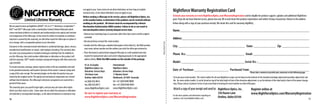 16 17
We are proud to back up Nightforce ATACR™, B.E.A.S.T.™, Benchrest, Competition™,
NXS™ and SHV™ riflescopes with a transferable Limited LifetimeWarranty which
covers mechanical defects in materials and workmanship in the optical and mechan-
ical components of the riflescope. In the event of a defect in materials or workman-
ship that is covered by this warranty, we will either repair the riflescope or replace it
at no charge, with a comparable product at our discretion.
Exclusions to this warranty include intentional or accidental damage, abuse, misuse,
unauthorized modifications or repairs, and improper mounting.This warranty does
not cover any consequential or incidental damages resulting from the inability to
use the riflescope. Any serial number obliteration or alteration on the product will
void the warranty. SHV™ models maintain waterproof integrity with their protective
caps installed.
To ensure warranty coverage, please register online or fill out completely and mail
in the provided warranty card found in the back of the owner’s manual, along with
a copy of the sales receipt.The warranty begins on the date the product was pur-
chased by the original owner.The optical and mechanical components are covered
without time limitations.The riflescope’s electronic components are covered for a
period of three years.
This warranty gives you specific legal rights, and you may also have other rights
which vary from state to state. Some states do not allow the exclusion or limitation
of incidental or consequential damages, so the above limitations or exclusions may
not apply to you. Some states do not allow limitations on how long an implied
warranty lasts, so the above limitations may not apply to you.
Before sending a riflescope in for service, please call Nightforce Optics, Inc.
at the number below, to determine if the problem can be resolved without
sending us the product. All returns must be accompanied by a Return
Merchandise Authorization (RMA) number. Failure to do so can result in
lost merchandise and/or severely delayed service time.
• Remove any mounting rings or accessories other than dust covers and the original
sunshade.
• Record and keep on hand the serial number.
• Include with the riflescope a detailed description of the defect(s), the RMA number,
your name, phone number and the address you wish the riflescope returned to.
• Place the boxed or protectively wrapped riflescope in a well-padded outer box
insured for replacement value and send it shipping prepaid, to the appropriate
address below. Write the RMA number on the outside of the package.
Limited LifetimeWarranty
U.S.A.  Canada:
Nightforce Optics, Inc.
Attention: Service Dept.
336 Hazen Lane
Orofino, Idaho 83544
tel 208.476.9814
fax 208.476.9817
www.NightforceOptics.com
International:
Nightforce Optics
Attention: Service Dept.
11 Manton Street
Hindmarsh, SA 5007 Australia
tel +61 (0)8 8440 0888
fax +61 (0)8 8346 0504
www.NightforceOptics.com
Be sure to register your warranty at
www.NightforceOptics.com/WarrantyRegistration
NightforceWarranty Registration Card
Activate your warranty at www.NightforceOptics.com/WarrantyRegistration and be eligible for product support, updates and additional Nightforce
gear. If you do not have Internet access, please tear out, fill in and return this product registration card within 30 days of purchase. Return to the address
below along with a copy of your purchase receipt.We retain this card for warranty eligibility.
Name:________________________________________________________________________________
Address:______________________________________________________________________________
City: _______________________________________ State: _____________ Zip: ________________
Phone No.: __________________________________ Email: _________________________________
Model:_____________________________________Serial No.:______________________________
Date of Purchase: ____________________ Purchased From: ___________________________________
Nightforce Optics, Inc.
336 Hazen Lane
Orofino, Idaho 83544
Attachacopyofyourreceiptandsendto:
To locate your serial number: The serial number for all new Nightforce scopes can be found on the bottom of the elevation/windage adjustment/parallax adjustment sad-
dle. On some earlier models, it can be found on top of the tube body in front of the elevation adjustment, or on the bottom of the tube body in front of the power change
ring. Please contact Customer Service if you need help in locating the serial number on older riflescopes.
Pleasedetachhere
Register online at
www.NightforceOptics.com/WarrantyRegistration
Please take a moment to provide your comments on the following page.
For the latest updates and information regarding our
products, visit www.NightforceOptics.com.
 