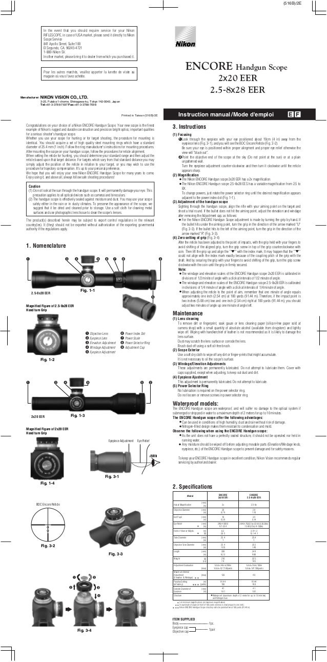 Instructions NIKON Encore Handgun Scope page1 Optics Trade