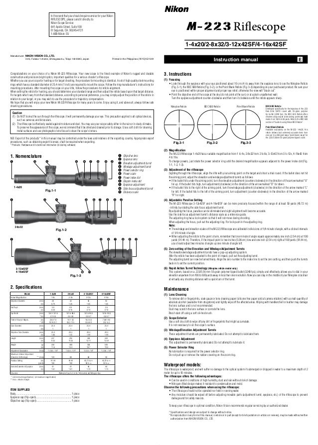 Instructions NIKON M223 Riflescope Optics Trade