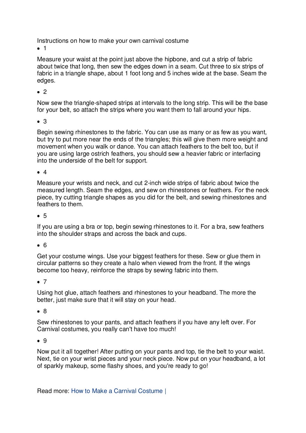 Instructions On How To Make Your Own Carnival Costume Instructions On How To Make Your Own Carnival Costume