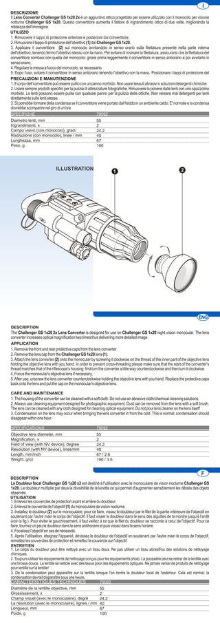 Instructions PULSAR Challenger GS 1x20 2x Lens Converter Optics