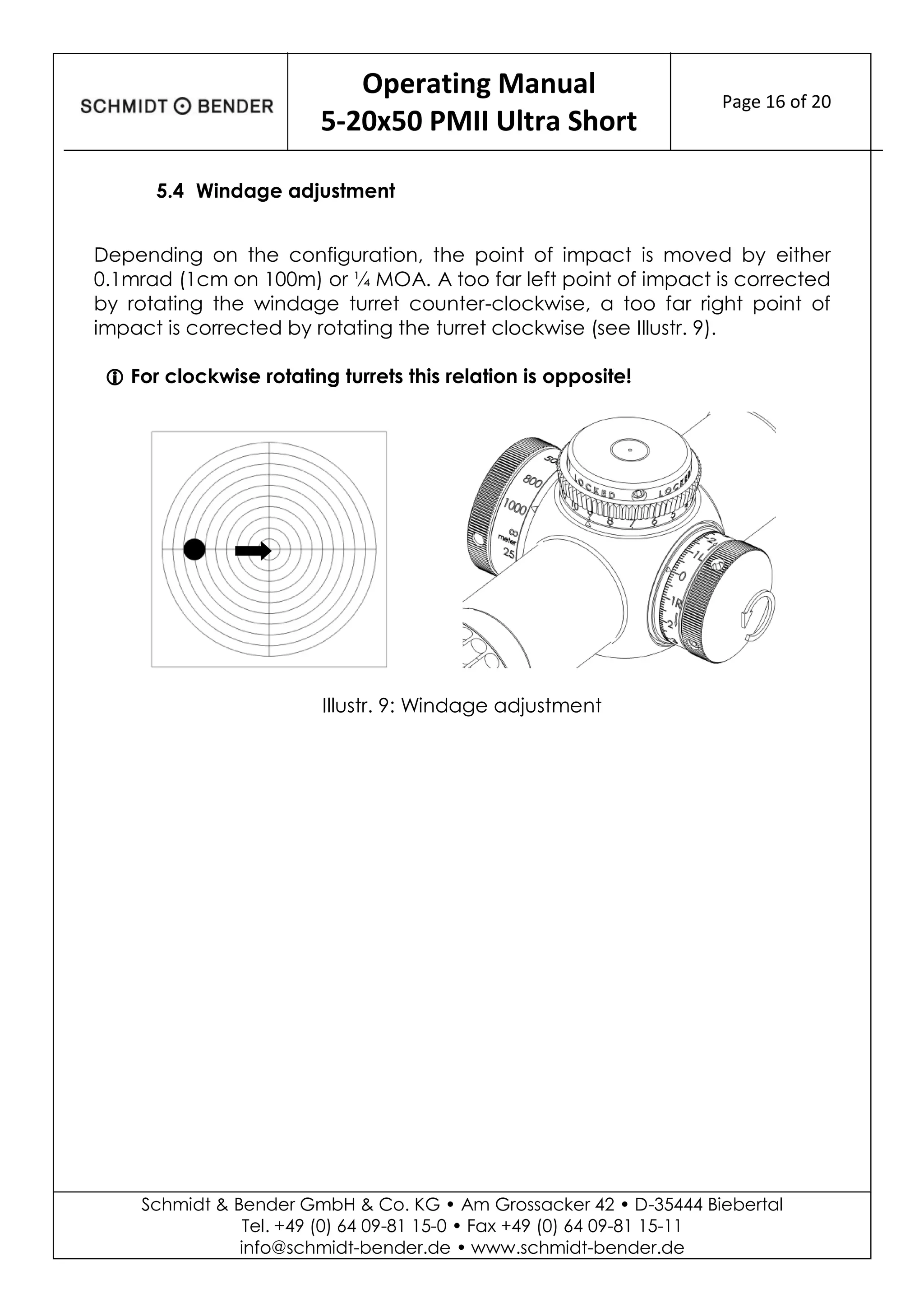 Instructions SCHMIDT & BENDER 5-20x50 PM II Ultra Short Single