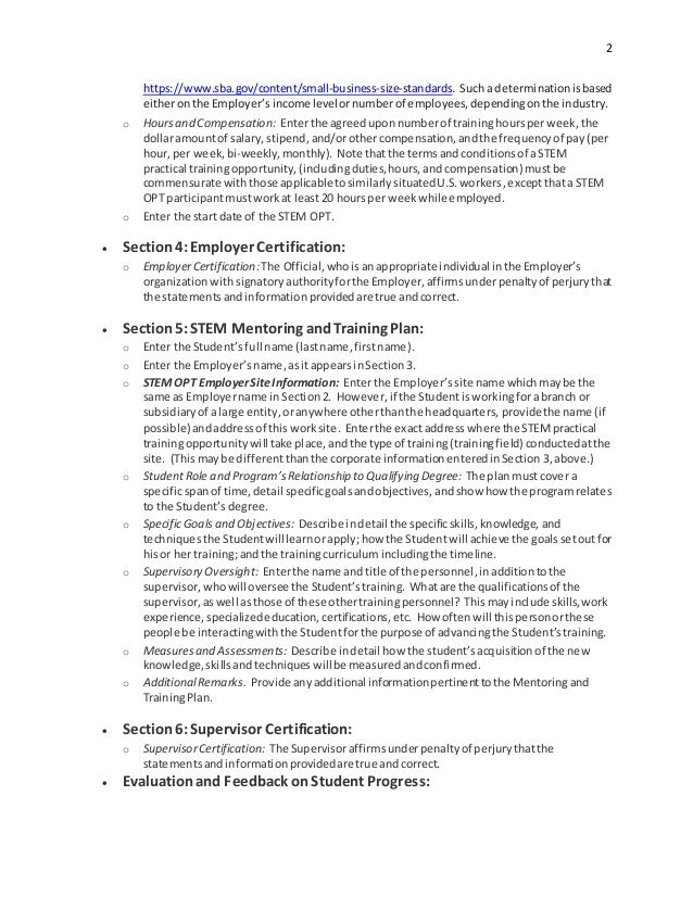 Instructions STEM OPT Extension Mentor and Training Plan