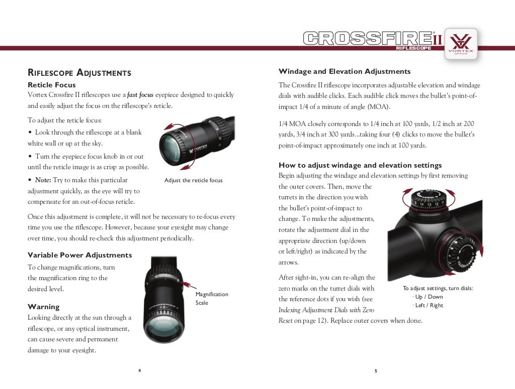 Instructions VORTEX CROSSFIRE II 50mm Optics Trade