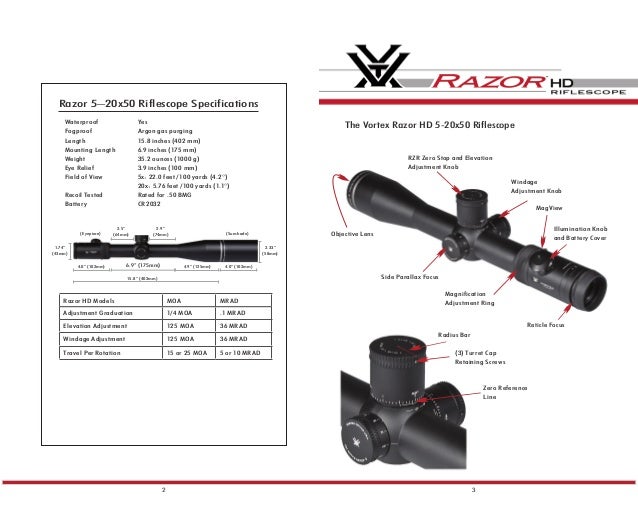 Instructions VORTEX RAZOR HD 520x50 Riflescope Optics Trade