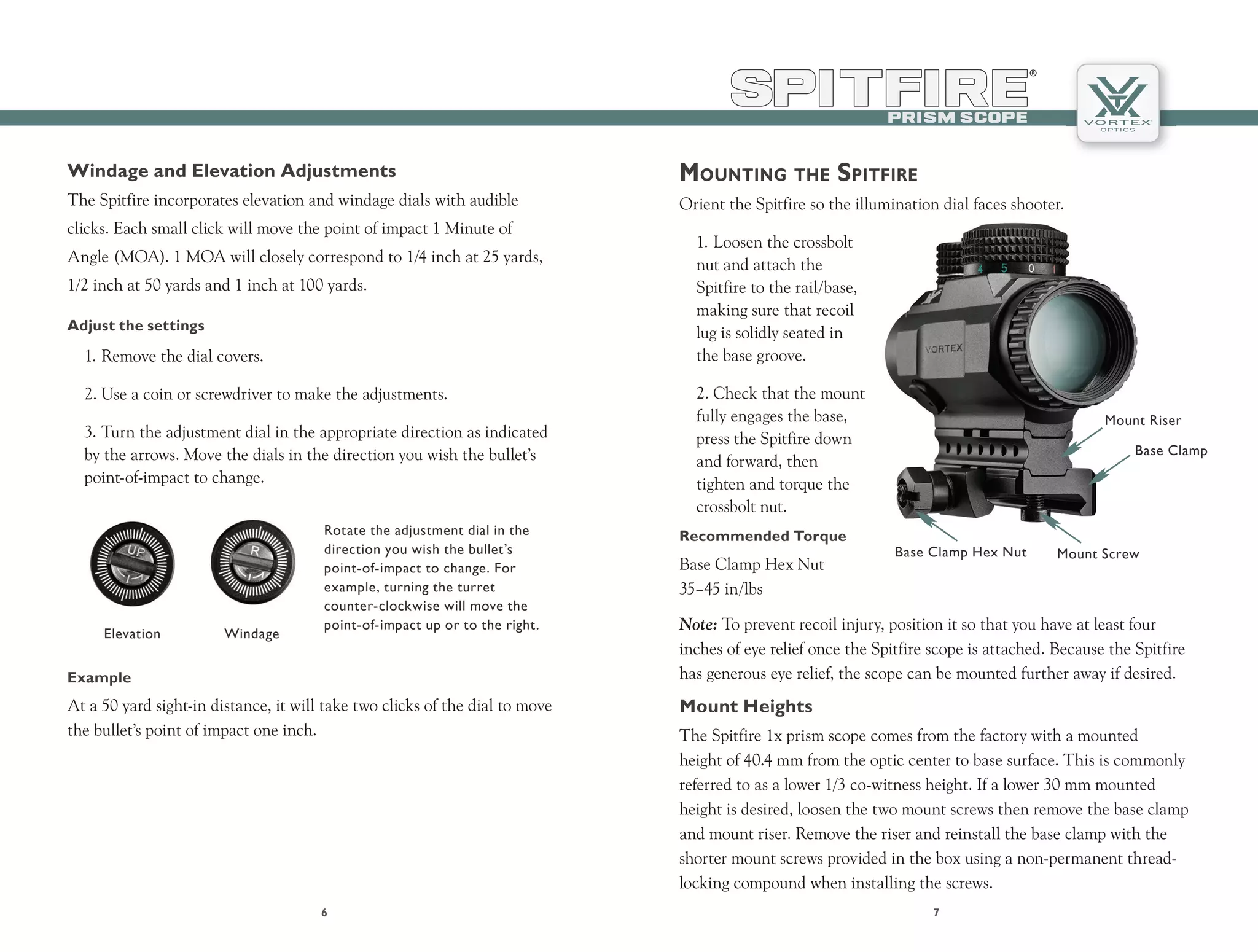 Instructions VORTEX SPITFIRE 1x Prism Scope | Optics Trade | PDF