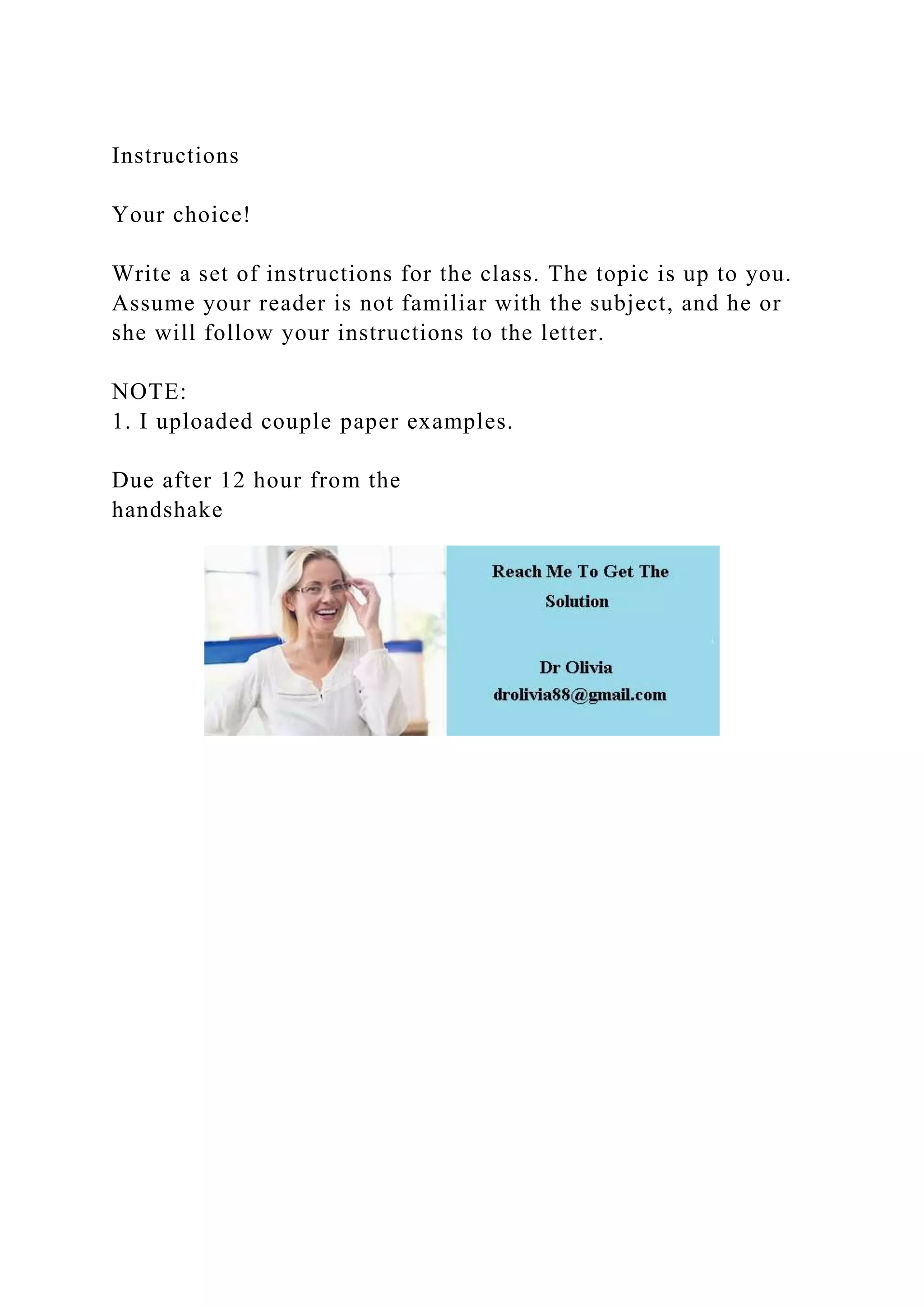 The Instructions InstructionsYour choice!Write a set of instructions for the .docx