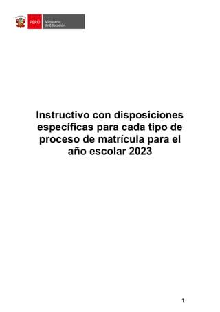 1
Instructivo con disposiciones
específicas para cada tipo de
proceso de matrícula para el
año escolar 2023
 