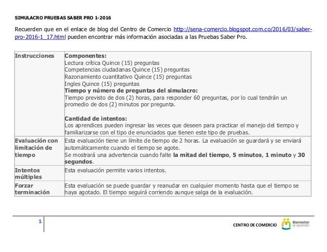 Instructivo Simulacro Pruebas Saber Pro 1 2016