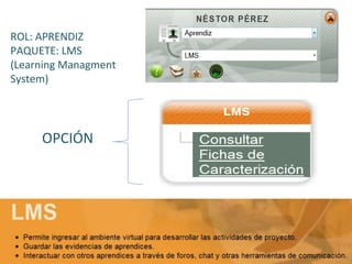 ROL: APRENDIZ
PAQUETE: LMS
(Learning Managment
System)
OPCIÓN
 