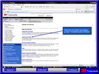 Selecionar la División que desea,  ejemplo: “ Cuidados para la Salud ” Indice Continuar Anterior 
