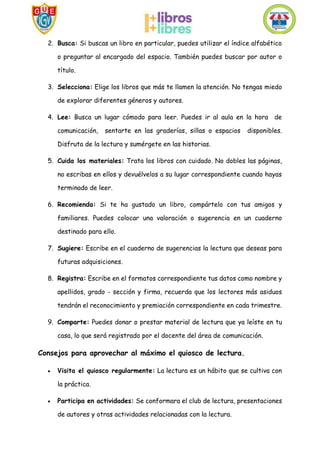 2. Busca: Si buscas un libro en particular, puedes utilizar el índice alfabético
o preguntar al encargado del espacio. Tam...