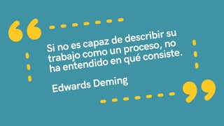 Si no es capaz de describir su
trabajo como un proceso, no
ha entendido en qué consiste.
Edwards Deming
 