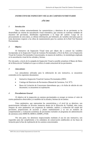 Instructivo de Inspección Visual para Caminos Pavimentados en Chile ...