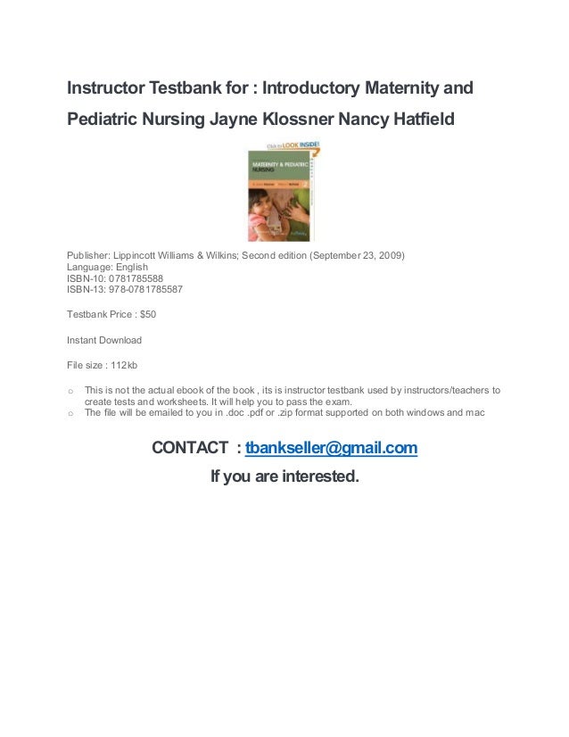 Instructor Testbank For Introductory Maternity And Pediatric Nursing