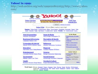 Yahoo! in 1999:  http://web.archive.org/web/19990208021635/http://www1.yahoo.com/ 