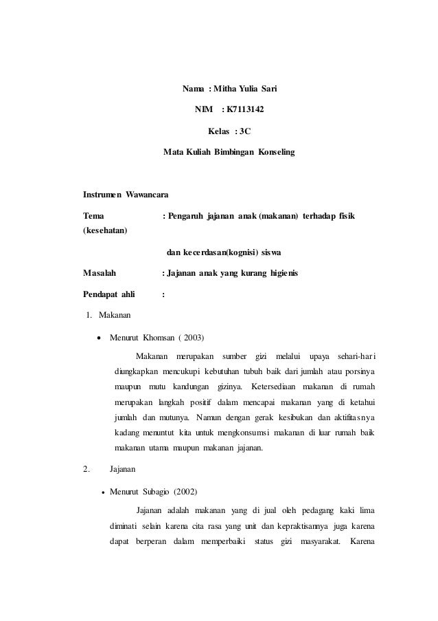 Instrumen Wawancara Permasalahan Anak Sd