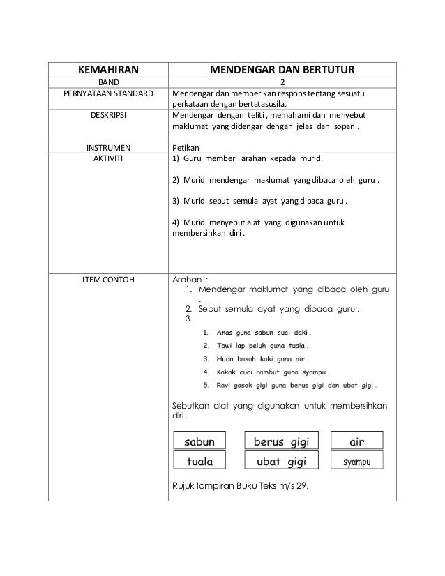 Contoh Instrumen Mendengar Dan Bertutur