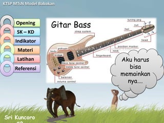 KTSP MTsN Model Babakan



     Opening
                     Gitar Bass
      SK – KD
     Indikator
      Materi
      Latihan                     Aku harus
     Referensi                       bisa
                                  memainkan
                                    nya….




Sri Kuncoro
 