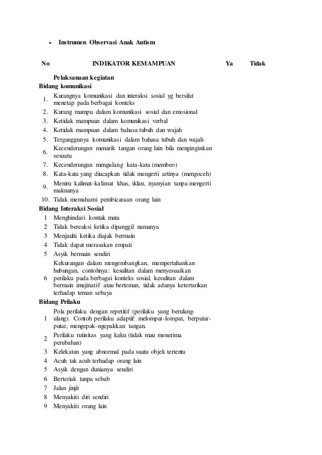 Instrumen Observasi Anak Autism